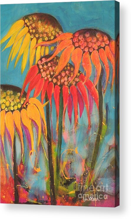 Floral Paintings Acrylic Print featuring the painting Glowing Sunflowers by Lyn Olsen