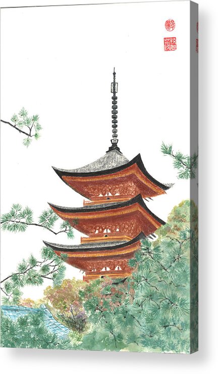 Japanese Acrylic Print featuring the painting Gojunoto Pagoda by Terri Harris