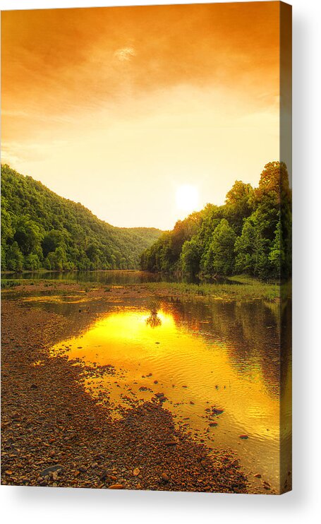 Sunset Acrylic Print featuring the photograph Golden Sunset on Buffalo River by Bill and Linda Tiepelman