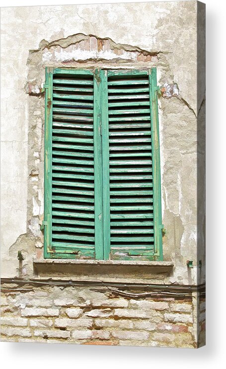 Brick Acrylic Print featuring the photograph Green Window Shutter of Tuscany by David Letts