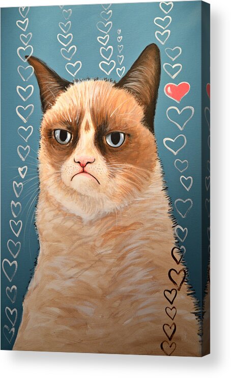 Grumpy Acrylic Print featuring the painting Grumpy Cat Art ... Love You by Amy Giacomelli