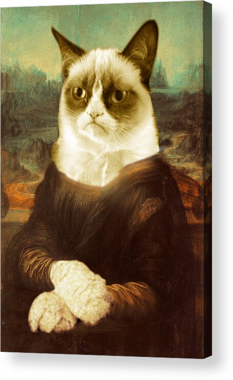 Leonardo Da Vinci Acrylic Print featuring the painting Grumpy Cat Mona Lisa by Tony Rubino