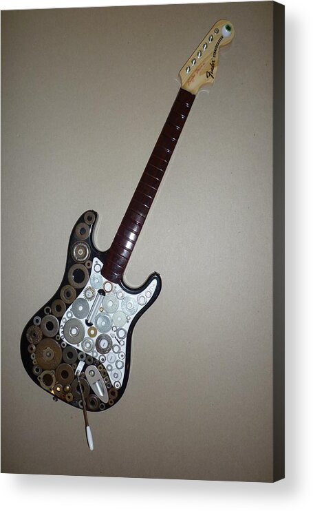 Assemblage Acrylic Print featuring the sculpture Heavy Metal Guitar #2 by Douglas Fromm