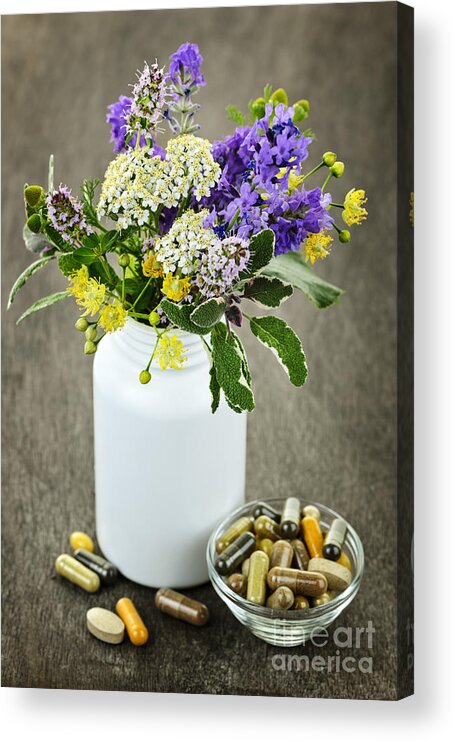 Herbs Acrylic Print featuring the photograph Herbal medicine and plants by Elena Elisseeva