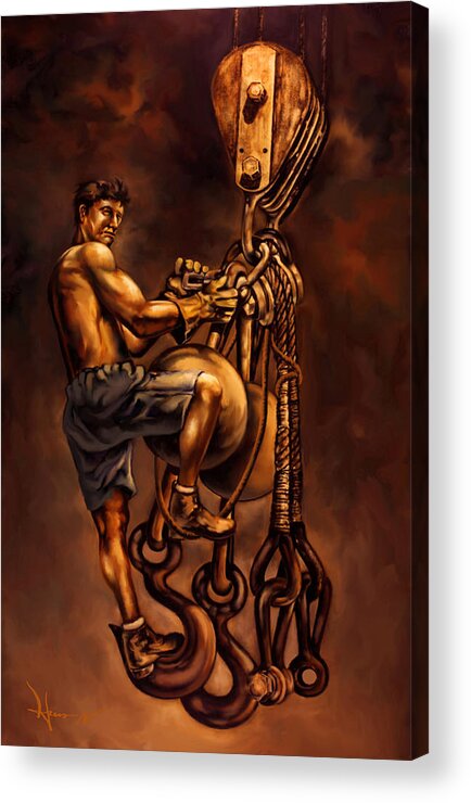 Construction Worker Acrylic Print featuring the painting High Steel Worker by Hans Neuhart