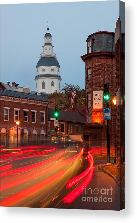 Clarence Holmes Acrylic Print featuring the photograph Historic Annapolis and Evening Traffic I by Clarence Holmes