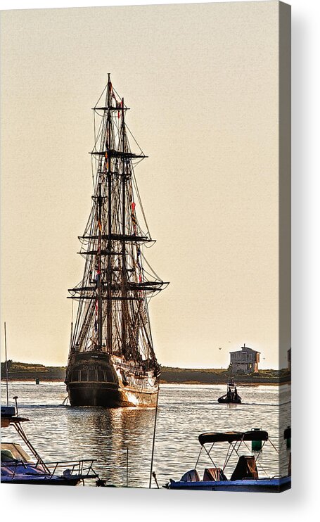 Replica Ship Acrylic Print featuring the photograph HMS Bounty in Plymouth Harbor by Constantine Gregory