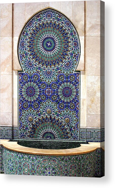Holy Water Fountain Acrylic Print featuring the photograph Holy Water Fountain Hassan II Mosque Sour Jdid Casablanca Morocco by PIXELS XPOSED Ralph A Ledergerber Photography