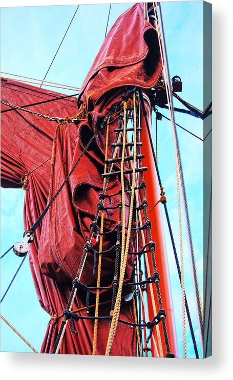 Sailing Barge Rigging Imagery Acrylic Print featuring the photograph In The Rigging by David Davies