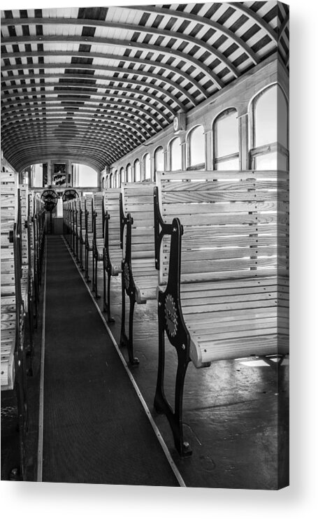 Black And White Acrylic Print featuring the photograph Inside the Mt Washington train by Arkady Kunysz