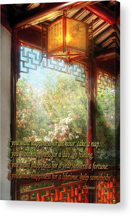 Chinese Acrylic Print featuring the photograph Inspirational - Happiness - Simply Chinese by Mike Savad