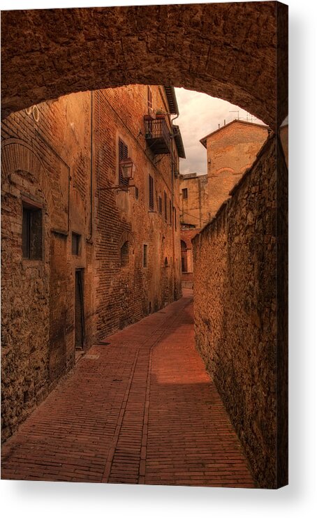 Italian Architecture Acrylic Print featuring the photograph Italian Town Arched Walkway by Bob Coates