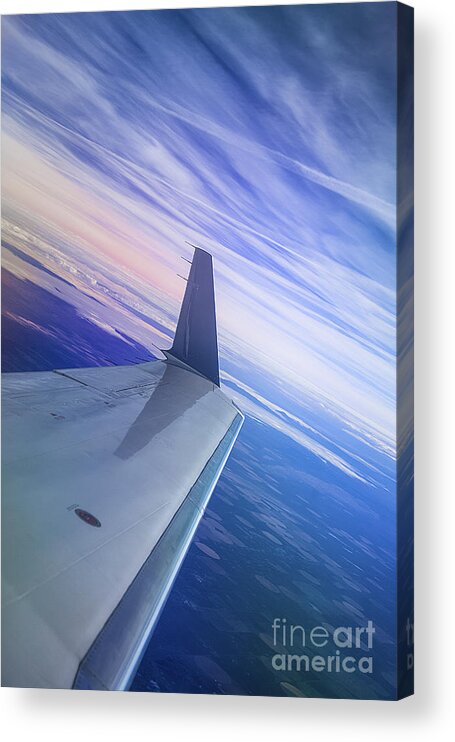 Jet Plane And Blue Sky With Clouds Acrylic Print featuring the photograph Jet Plane And Blue Sky With Clouds by Jerry Cowart