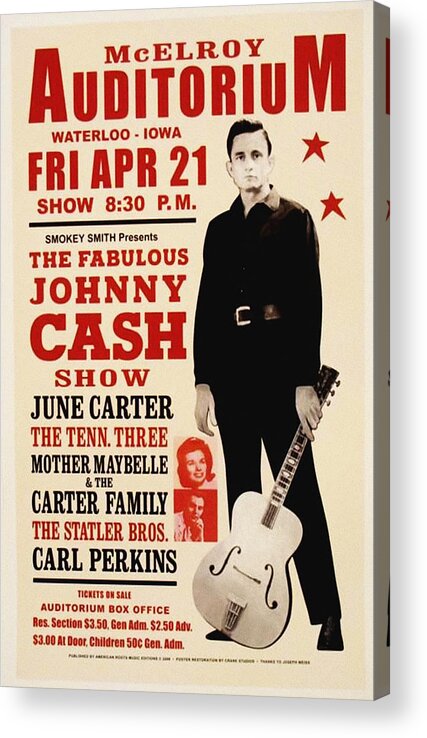 Johnny Acrylic Print featuring the photograph Johnny Cash Concert Poster by Bill Cannon