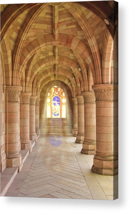 Architecture Acrylic Print featuring the photograph Kelso Abbey stained glass by Sue Leonard