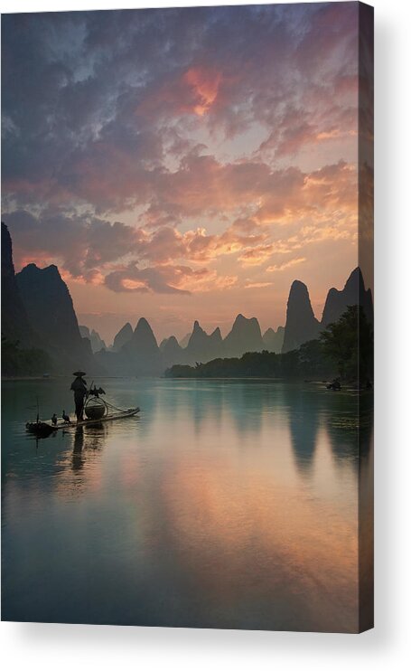 Mountain Acrylic Print featuring the photograph Li River Sunrise by Yan Zhang