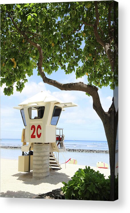 Water's Edge Acrylic Print featuring the photograph Lifeguard Station, Waikiki,oahu,hawaii by Studiocasper