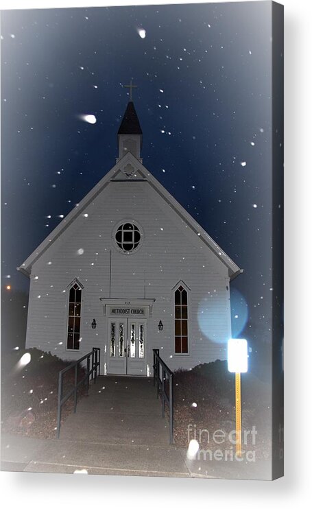 Church Acrylic Print featuring the photograph Light snowing over the Church by Yumi Johnson