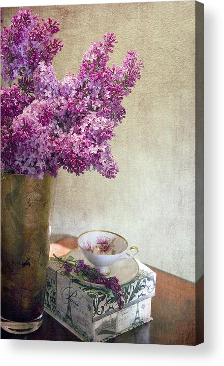 Lilacs Acrylic Print featuring the photograph Lilacs in Vase 3 by Rebecca Cozart