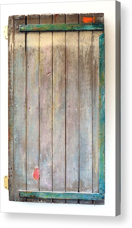 Painted Old Wooden Gate Acrylic Print featuring the sculpture Little Painted Gate in Summer Colors by Asha Carolyn Young