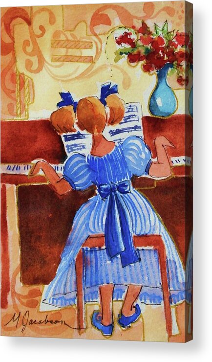 Girl Acrylic Print featuring the painting Love a Piano 3 by Marilyn Jacobson