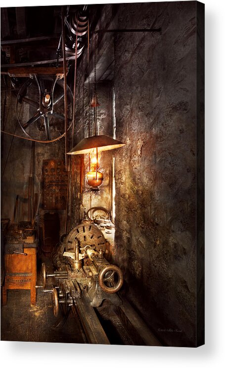 Machinist Acrylic Print featuring the photograph Machinist - Lathe - The corner of an old workshop by Mike Savad