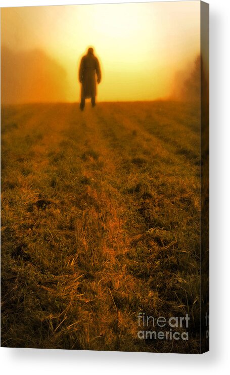 Man Acrylic Print featuring the photograph Man in field at sunset by Edward Fielding