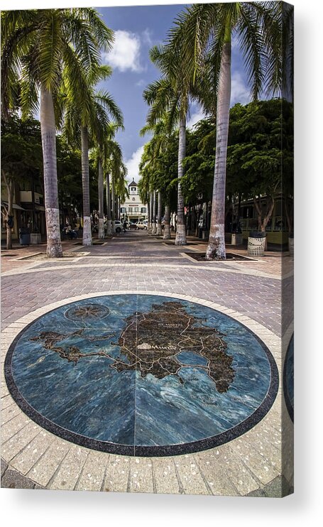 St Maarten Acrylic Print featuring the photograph Map of St. Maarten in the boardwalk by Sven Brogren