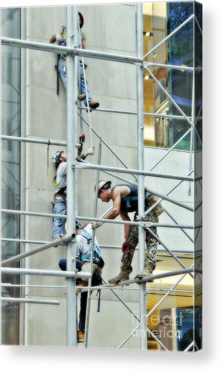 Scaffolding Acrylic Print featuring the photograph Men at Work by Lilliana Mendez