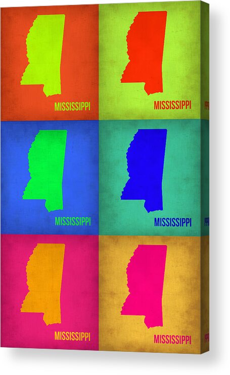 Mississippi Map Acrylic Print featuring the painting Mississippi Pop Art Map 1 by Naxart Studio