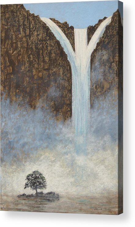 Misty Falls Acrylic Print featuring the pastel Misty Falls by David Clode