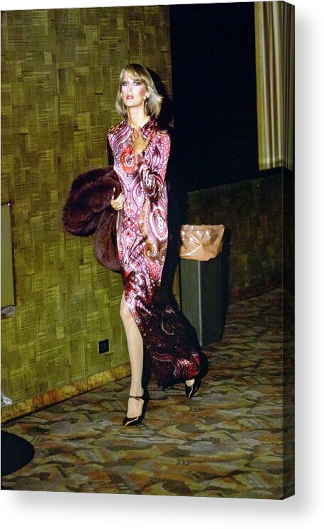 #condenastvoguephotograph Acrylic Print featuring the photograph Model Wearing A Paisley Gown by Arthur Elgort