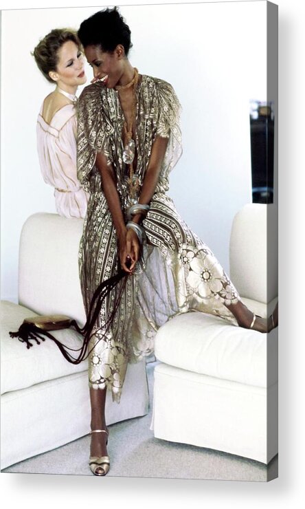 Fashion Acrylic Print featuring the photograph Models Wearing Chiffon Dresses by Arthur Elgort