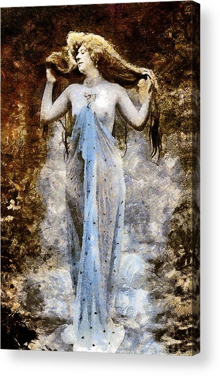 Woman Acrylic Print featuring the mixed media Modern Vintage Lady In Blue by Georgiana Romanovna