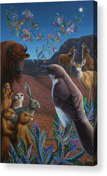 Mockingbird Acrylic Print featuring the painting Moonlight Cantata by James W Johnson
