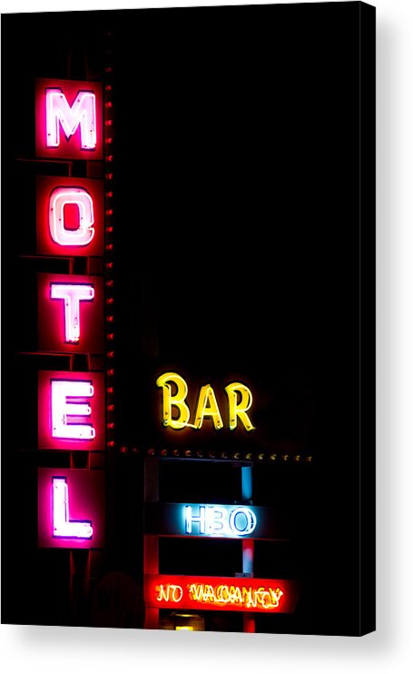 Neon Acrylic Print featuring the photograph Motel Bar HBO No Vacancy by James BO Insogna