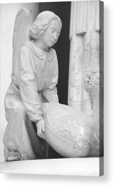 Angel Acrylic Print featuring the photograph Angel with stone pillow Pittsburgh Museum by Valerie Collins