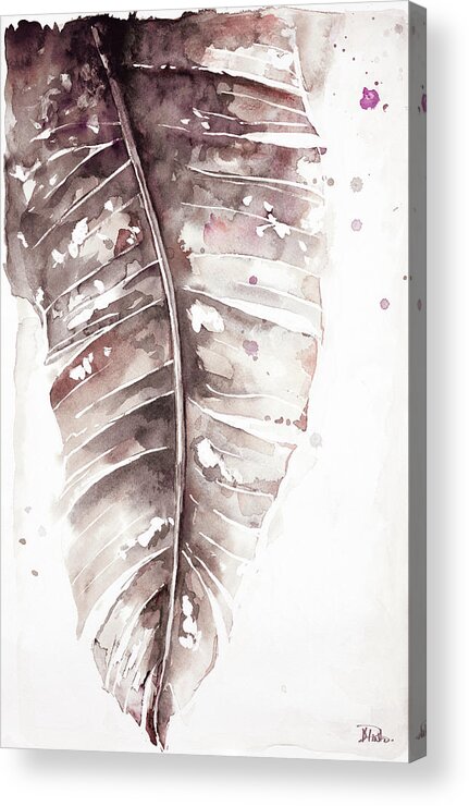 Muted Acrylic Print featuring the painting Muted Watercolor Plantain Leaves I by Patricia Pinto