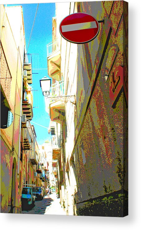 Narrow Street Acrylic Print featuring the photograph Narrow Street Cefalu Italy Digital Art by A Macarthur Gurmankin