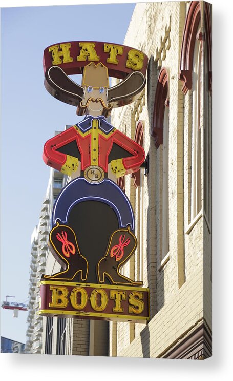 Nashville Acrylic Print featuring the photograph Nashville Hats Boots Neon Sign by Valerie Collins