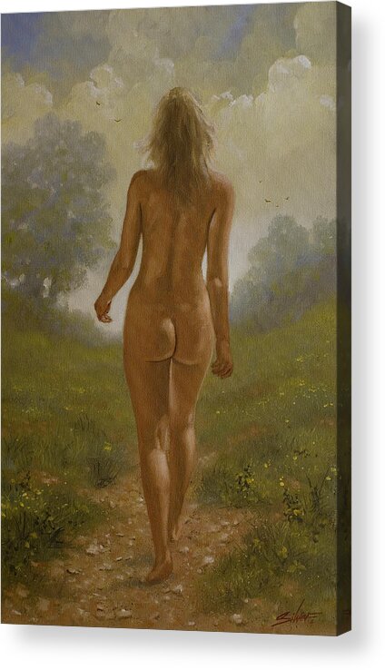 Erotic Acrylic Print featuring the painting Nature Girl IV by John Silver