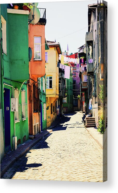 Istanbul Acrylic Print featuring the photograph Neighborhood Of Colorful Houses In by Serts