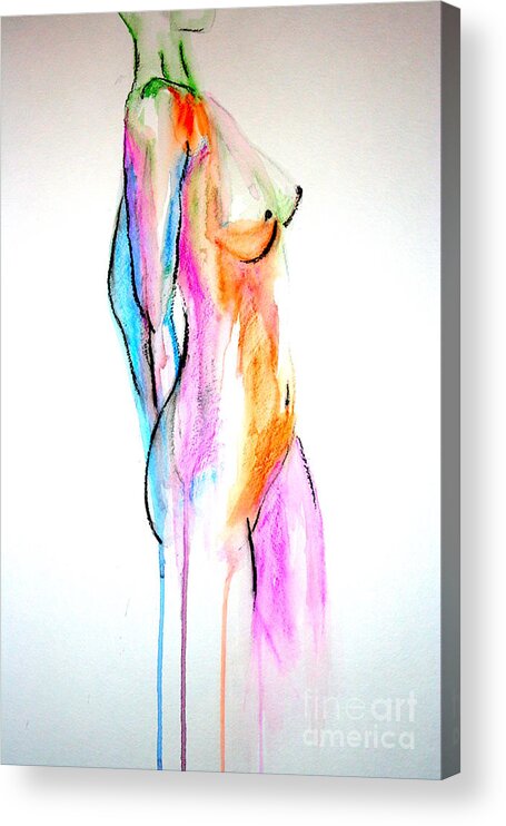 Sketch Class Paintings Acrylic Print featuring the painting Nude in watercolor by Julie Lueders 
