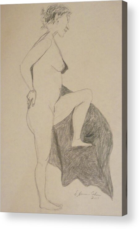 Nude Leaning Over Acrylic Print featuring the drawing Nude Leaning Over by Esther Newman-Cohen