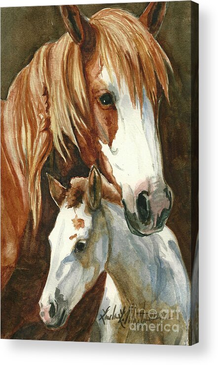 Wild Horse Art Acrylic Print featuring the painting Oda and Hopscotch by Linda L Martin