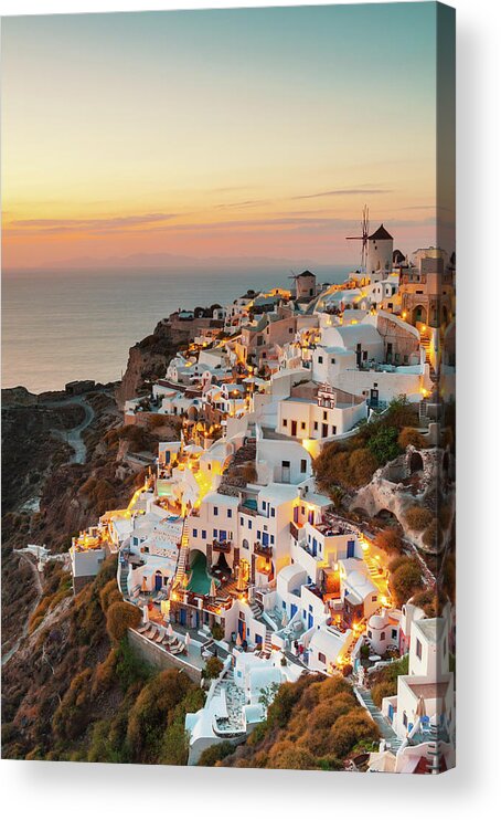 Greek Culture Acrylic Print featuring the photograph Oia Sunset, Santorini, Greece by Chrishepburn