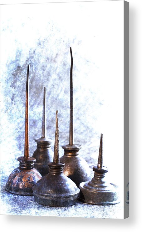 Oil Cans Acrylic Print featuring the photograph Oil Cans by Carol Leigh