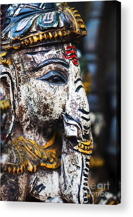 Indian Acrylic Print featuring the photograph Old Painted wooden Ganesha by Tim Gainey