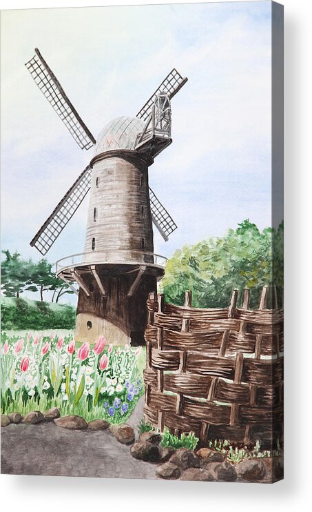 Windmill Acrylic Print featuring the painting Old Windmill. Golden Gate Park. San Francisco by Masha Batkova