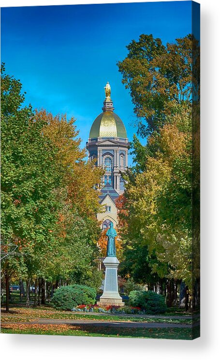 University Of Notre Dame Acrylic Print featuring the photograph On the Campus of the University of Notre Dame by Mountain Dreams